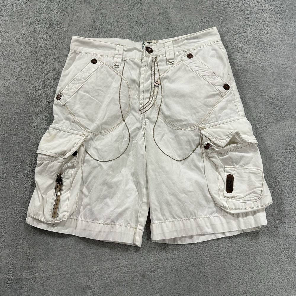 BLY03 Denim Cargo Shorts Unisex 31W White Jean Y2K Streetwear Vtg Western Italy